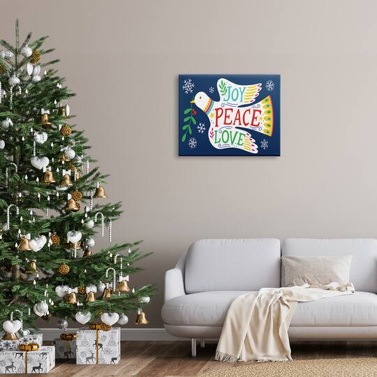 Stupell Industries Joy Peace Love Dove Holly Sprig Canvas Wall Art
